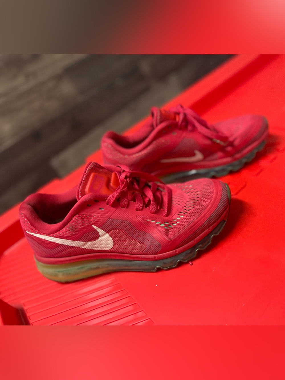 Nike Women's Bright Red Mesh Running Sneakers with White Swoosh